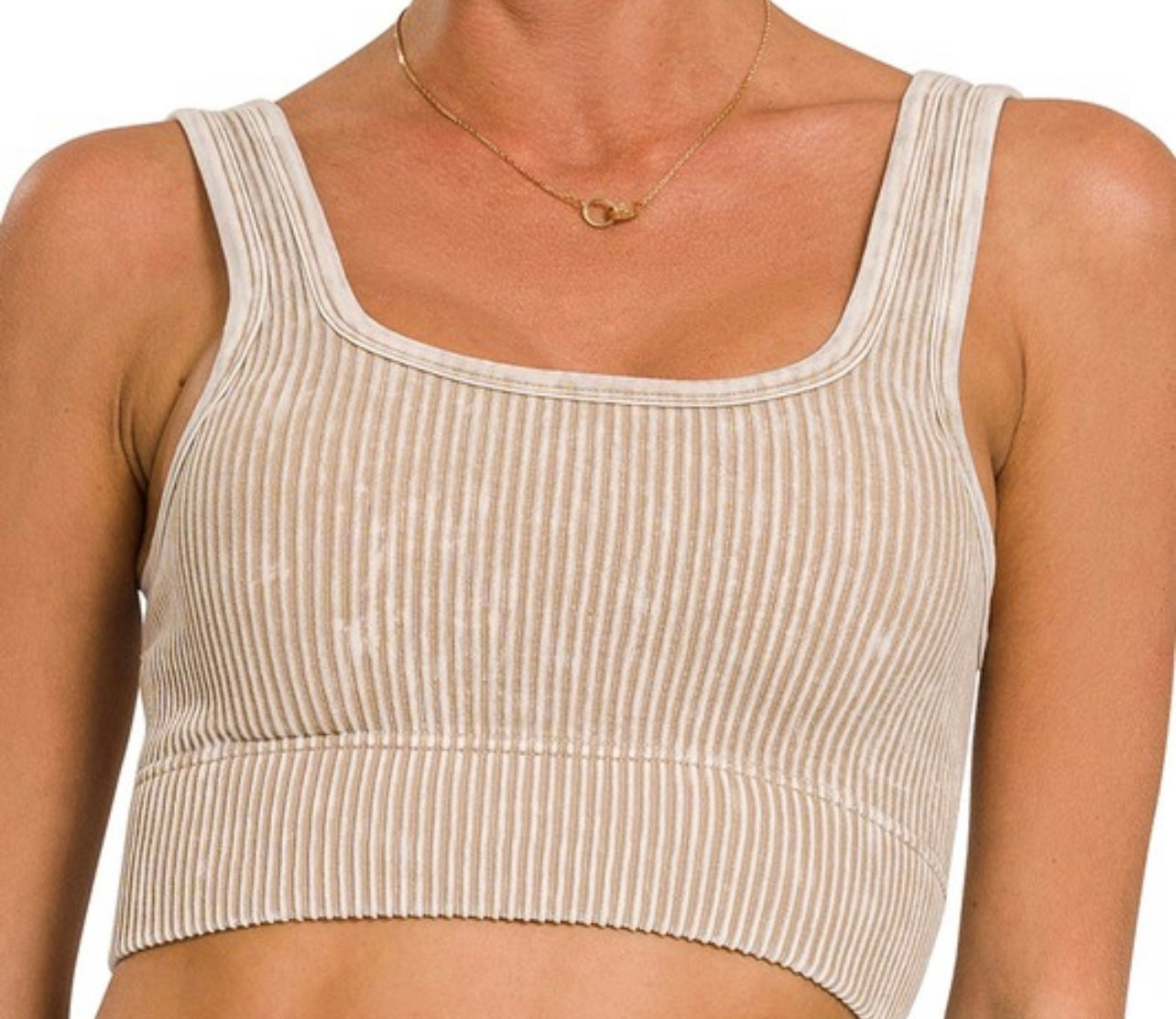 Washed Ribbed Square Neck Bra