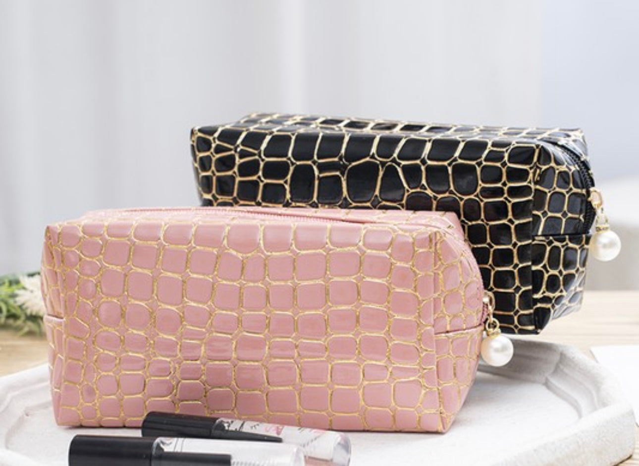 STONE PATTERNED COSMETIC TRAVEL CASE