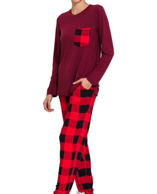 BUFFALO PLAID PRINT LOUNGEWEAR SET