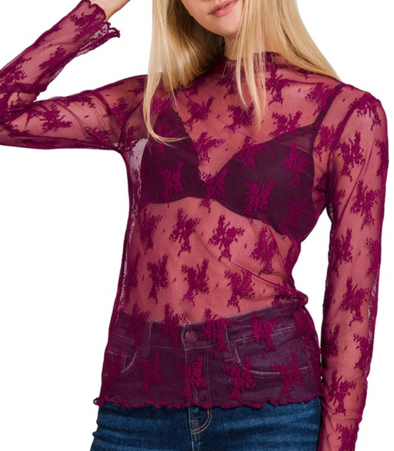 Lace See-Through Layering Top