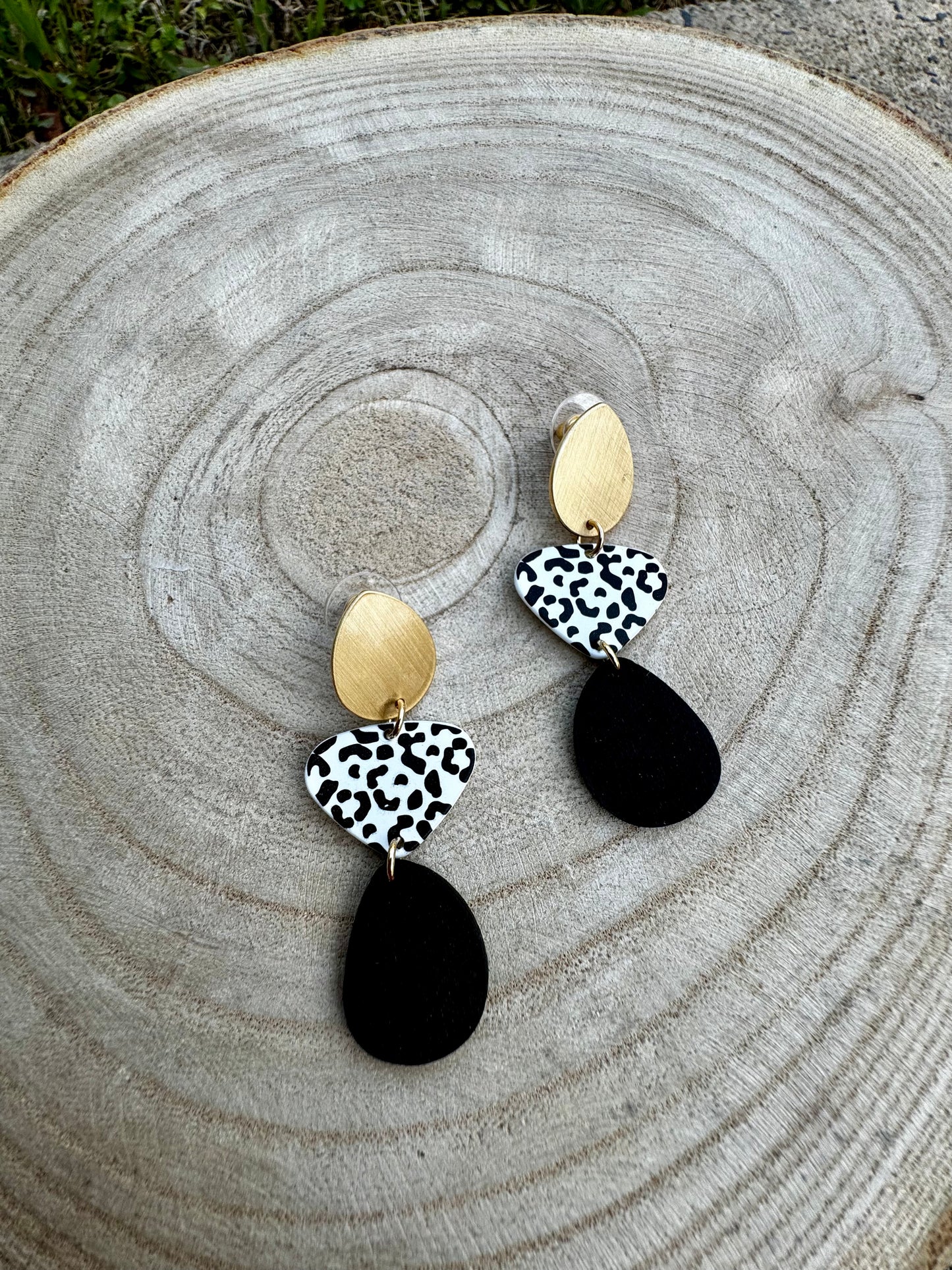 Gold Black Cheetah Dangle Earrings