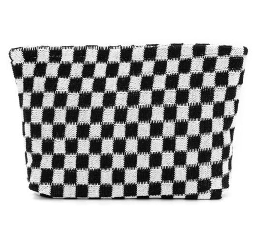 CHECKERED COSMETIC MAKEUP POUCH CLUTCH BAG