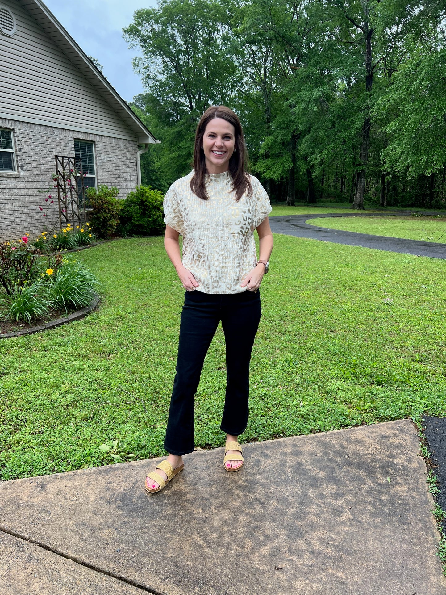 Metallic Leopard Print Top with Pocket