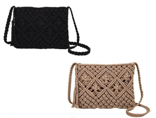 Woven Tassel Crochet Shoulder Bag